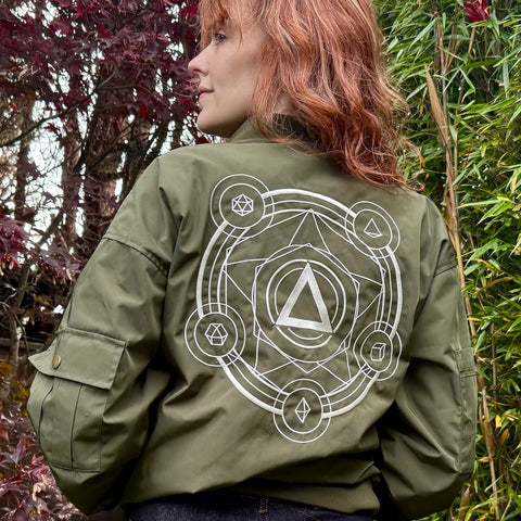 Limited Edition Polyhedral Spell Circle Bomber - Olive Green